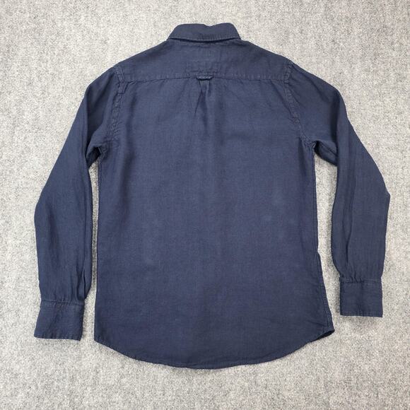 Porter & Ash Shirt Mens Small Navy Blue Linen Button Down Long Sleeve Casual - Picture 4 of 16